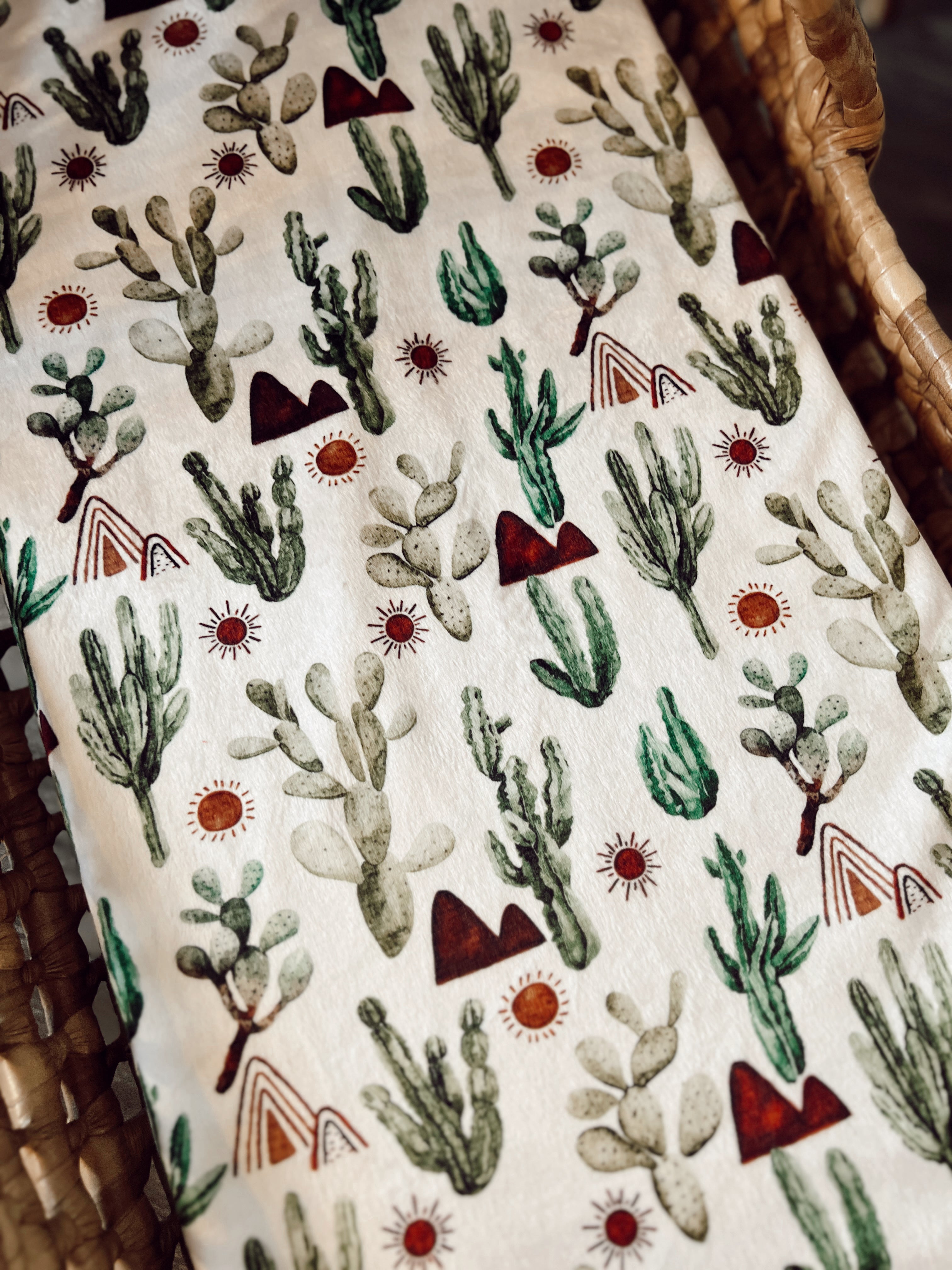 Custom bassinet minky cover in cactus