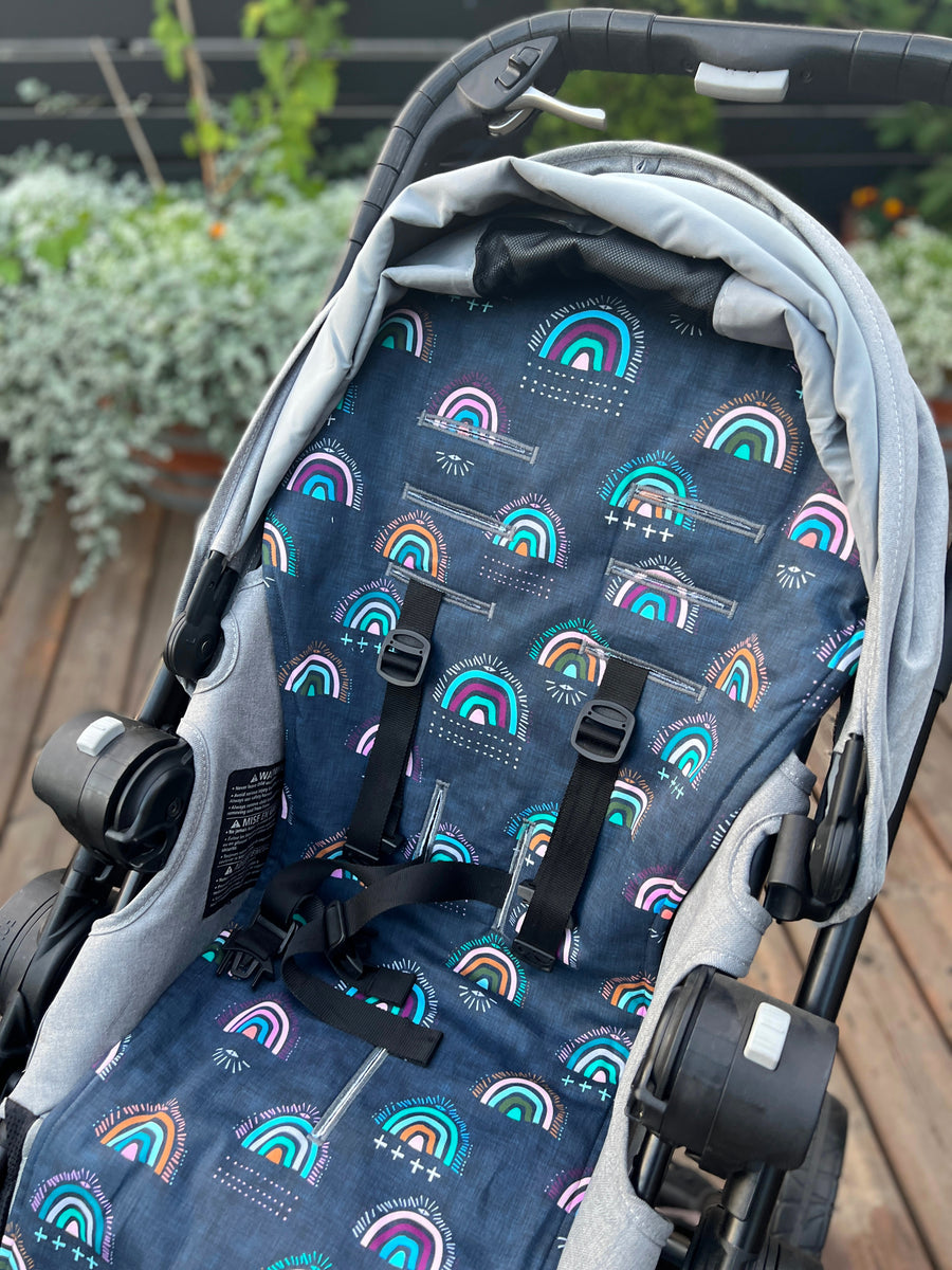 Universal fit stroller liner in navy rainbow – Bubba and Blue