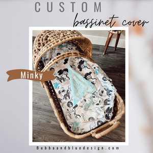 Custom bassinet minky cover in safari
