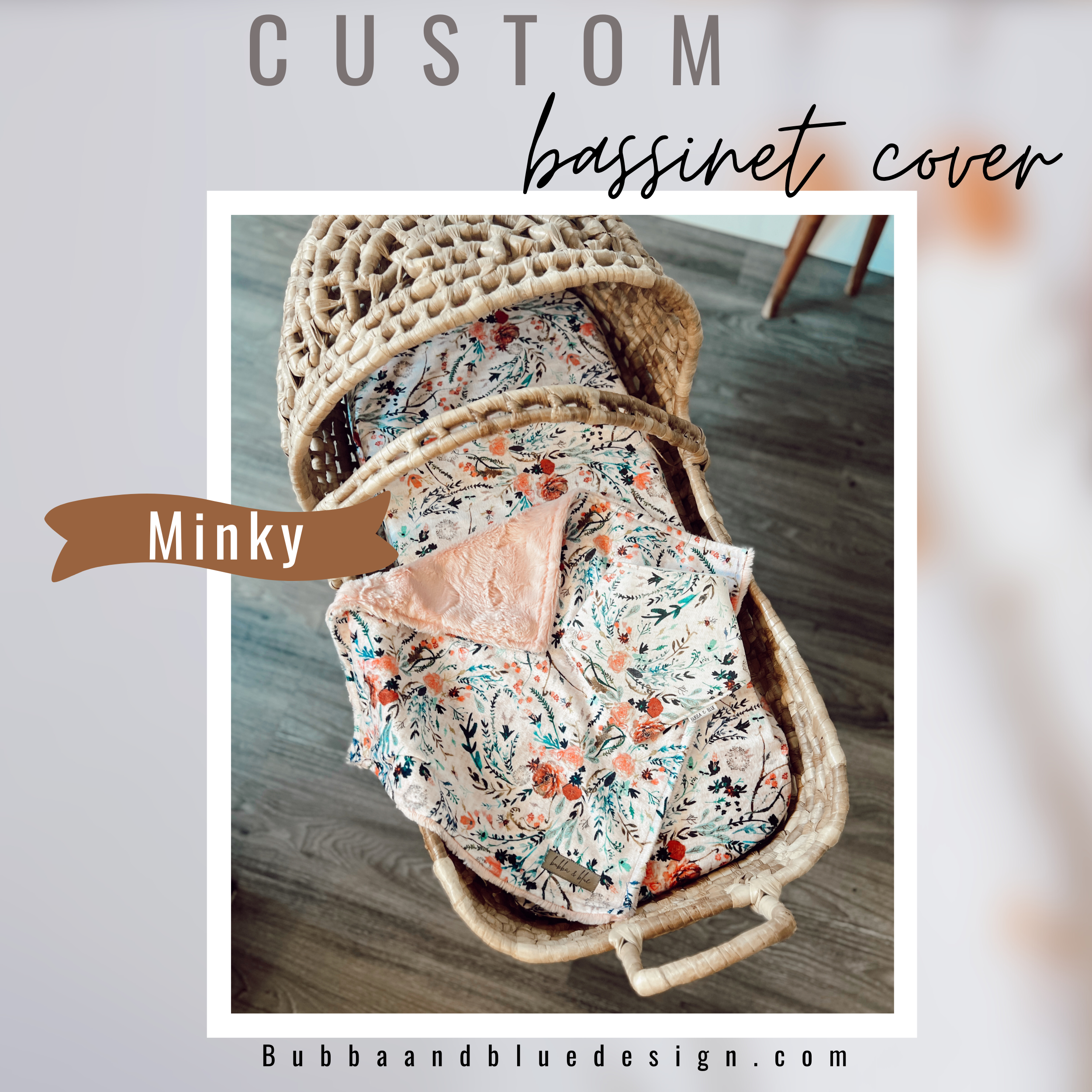 Custom bassinet minky cover in fable floral