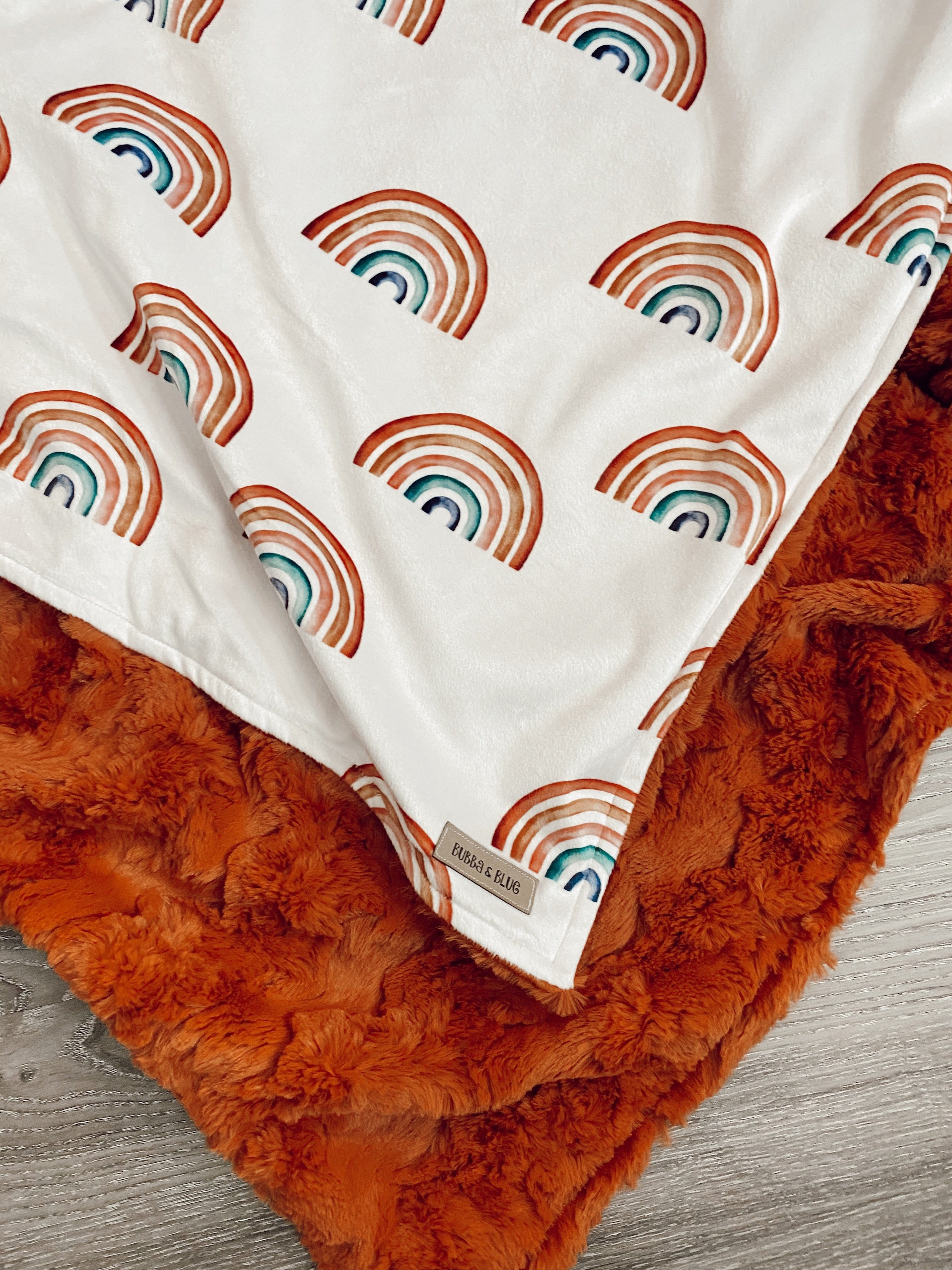 Boho rainbow toddler/ throw minky blanket 50”
