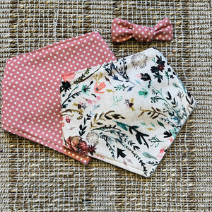 2 bibs and hair bow in light fable floral