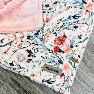 Blush floral toddler/ throw minky blanket 50”