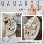 Mamaroo seat cover and newborn insert in light fable forest