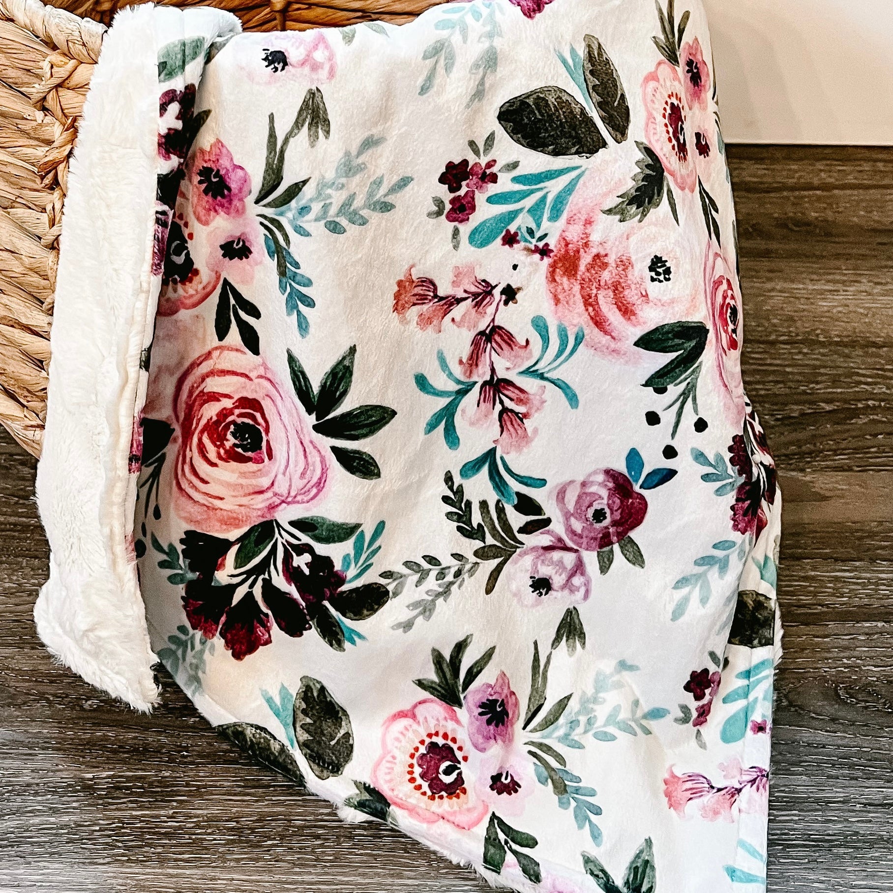 Vintage floral minky blanket 50”